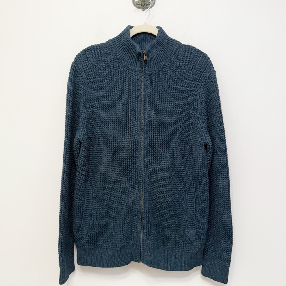 L.L. Bean Blue Organic Cotton Waffle Cardigan Sweater Full Zip Men’s Size Medium